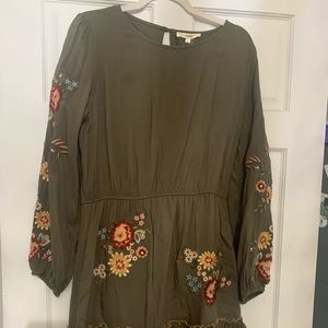 Olive green embroidered dress, never worn!